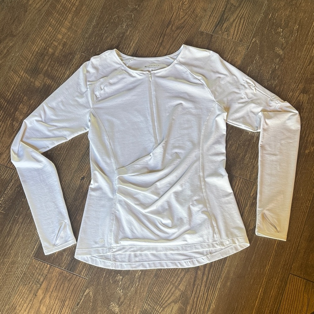 Athleta White Long Sleeve Women's Half Zip Top, Size M